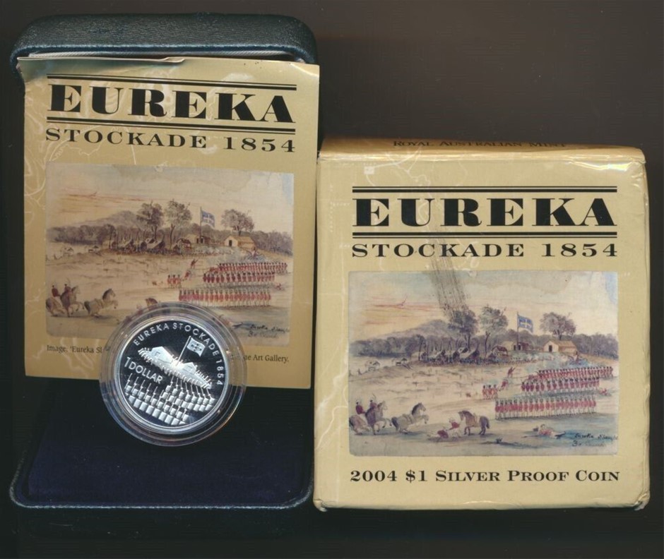 Australia: 2004 $1 Eureka Stockade Silver Proof  in RAM boxes of issue