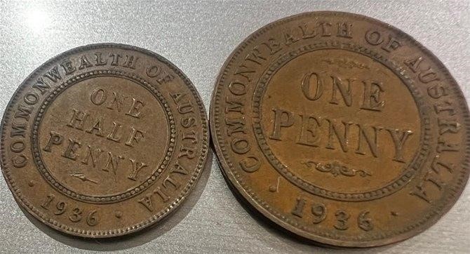 1936 Australia kg. One Penny and Half Penny