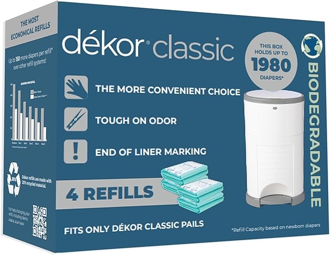 Dekor Classic Diaper Pail Biodegradable Refills | 4 Count | Most Economical