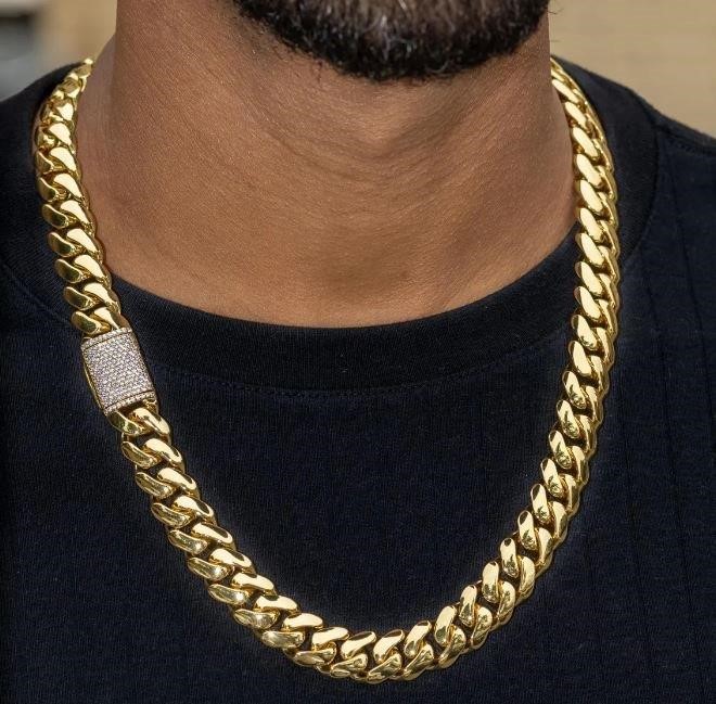 Italy 18K Triple Yellow Gold Plated Cuban Chain (18KGP/Italy)stamped-60cm