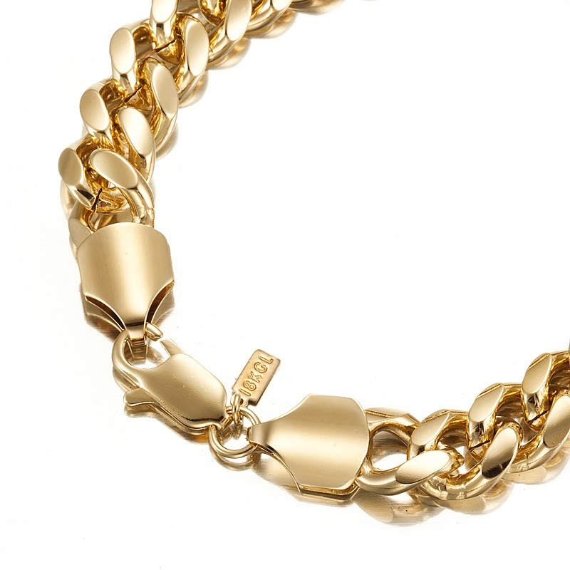 18ct Heavy Yellow Gold Plated Curb Chain Bracelet with Lobster Clasp - DEMO