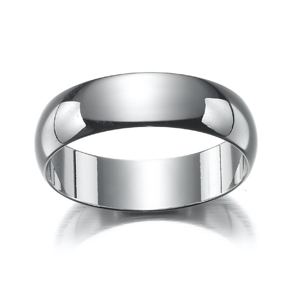 Rhodium Plated Men's Band Ring (6mm)  - US Size 9
