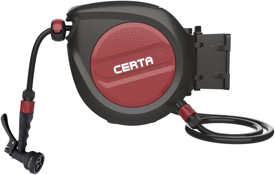 CERTA Retractable 15m Garden Hose Reel with Spray Nozzle, CTHSE15RELC.