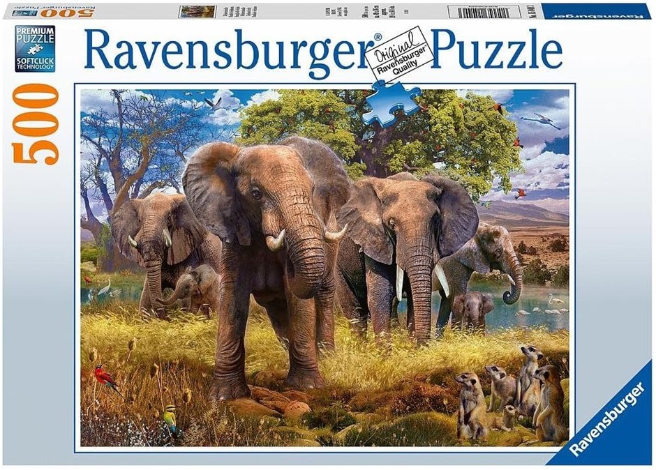 RAVENSBURGER 150403 Elephant Family 500pc Jigsaw Puzzle.