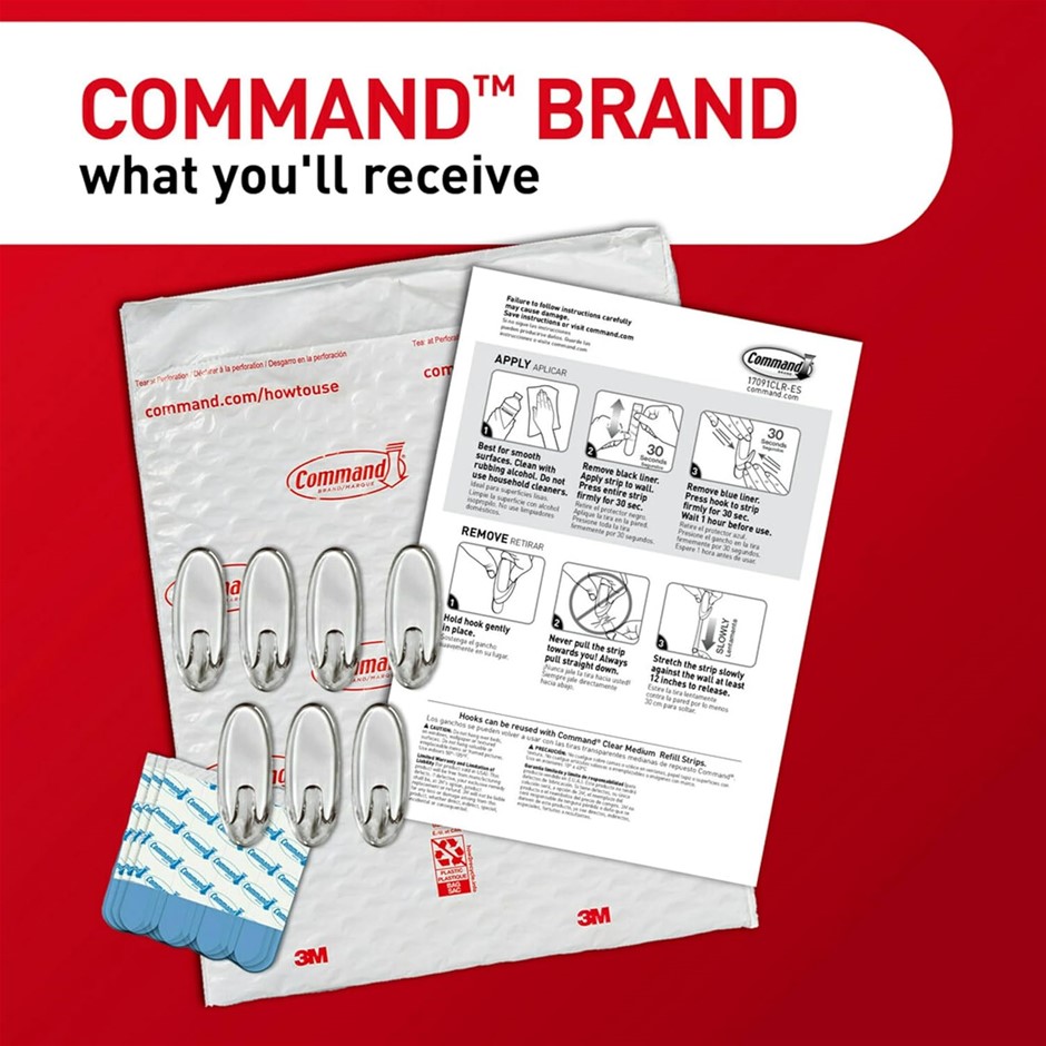 COMMAND Medium Clear Oval Value Pack, 7 Hooks and 12 Strips, CL091-7NA