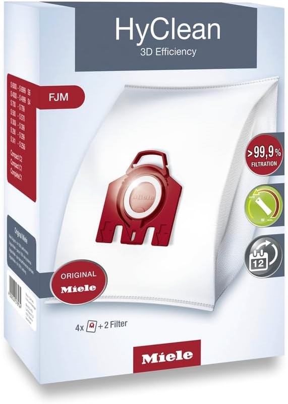 MIELE FJM HyClean Pure Vacuum Cleaner Dustbags, Vacuum Bags for Compact C1/