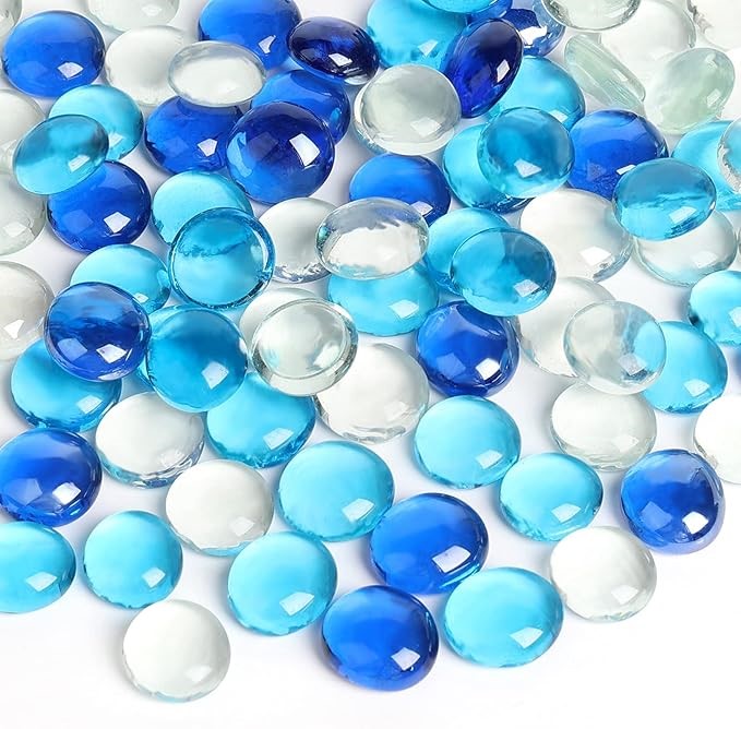 FUTUREPLUSX Flat Glass Marbles 5Lb, 500PCS Premium Blue Mixed Color Flat Ge