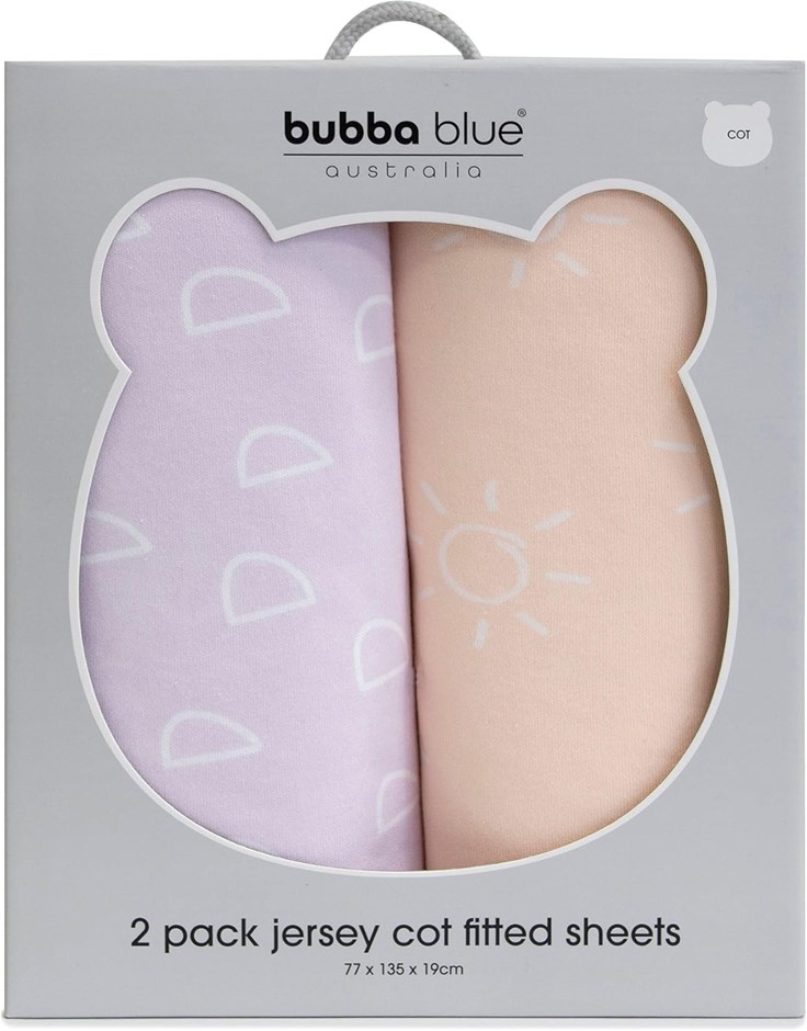 BUBBA BLUE Cot Fitted Sheet, Dusty Peach/Lilac, 2pk. NB: Slightly Damaged P