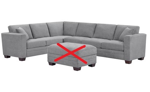 THOMASVILLE Fabric Sectional with Storage Ottoman, Grey. NB: Has been used,