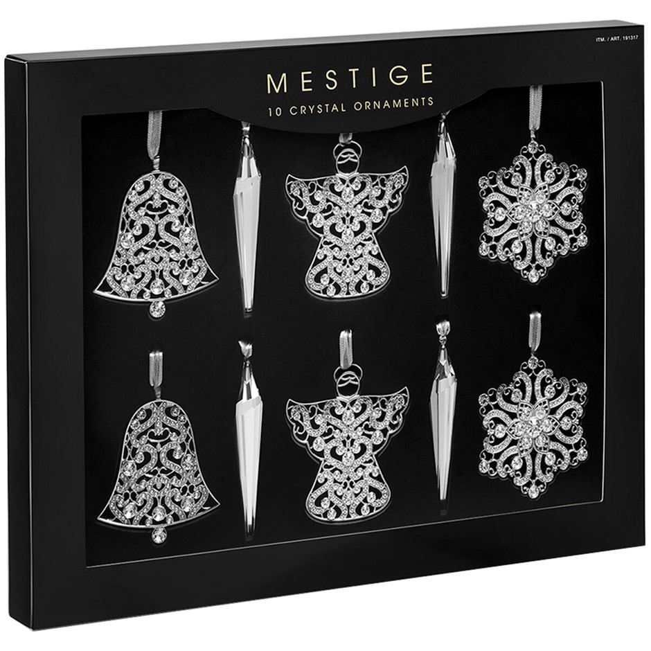 MESTIGE Luxury 10-Piece Crystal Ornaments, Silver.