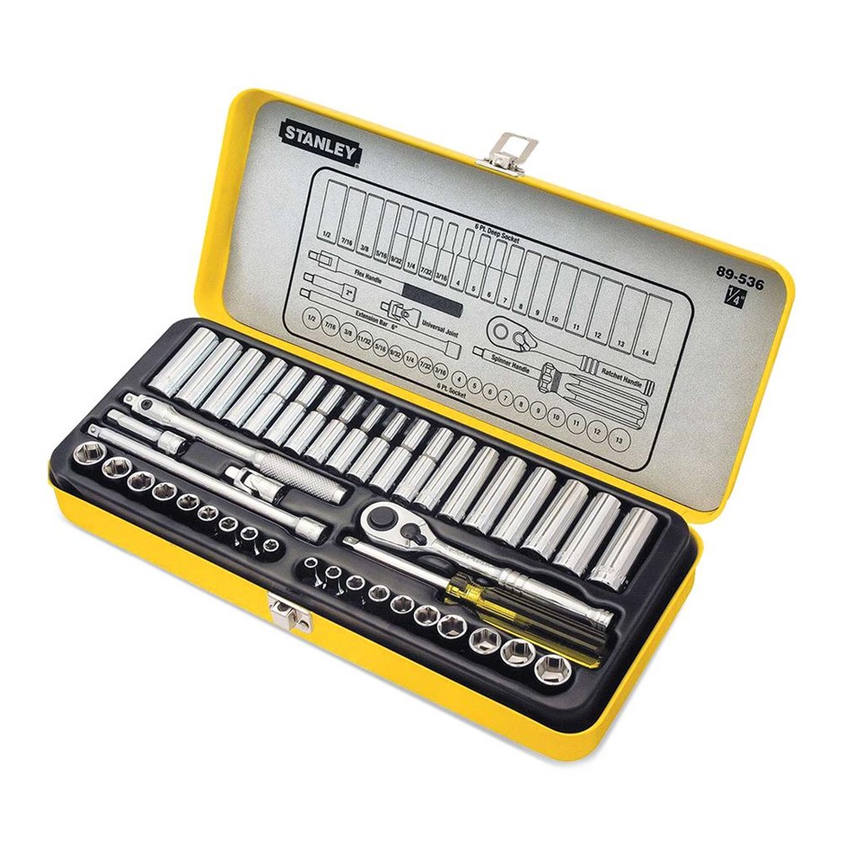 STANLEY 44pc 1/4" Metric & AF (Imperial) Socket Set. Includeds: 9 x A/F Dee