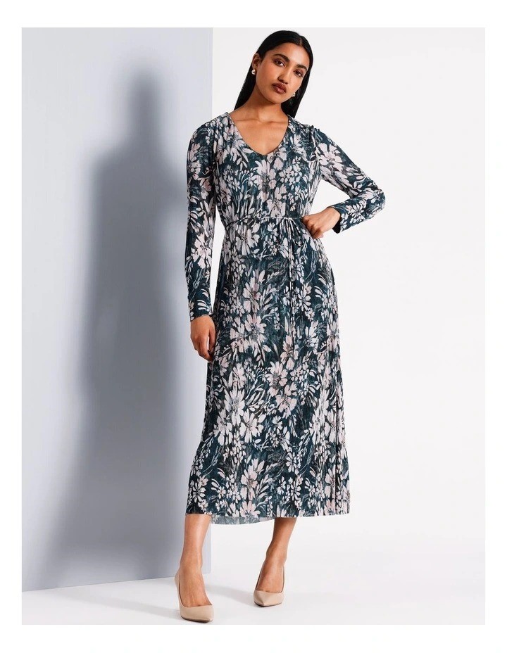 BASQUE Recycled Polyester V-Neck Plisse Printed Dress, Size 10, Print: Blur