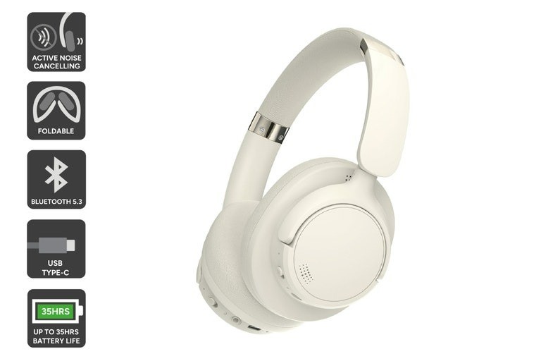 KOGAN NC45 Active Noise Cancelling Over-Ear Headphones (Beige).