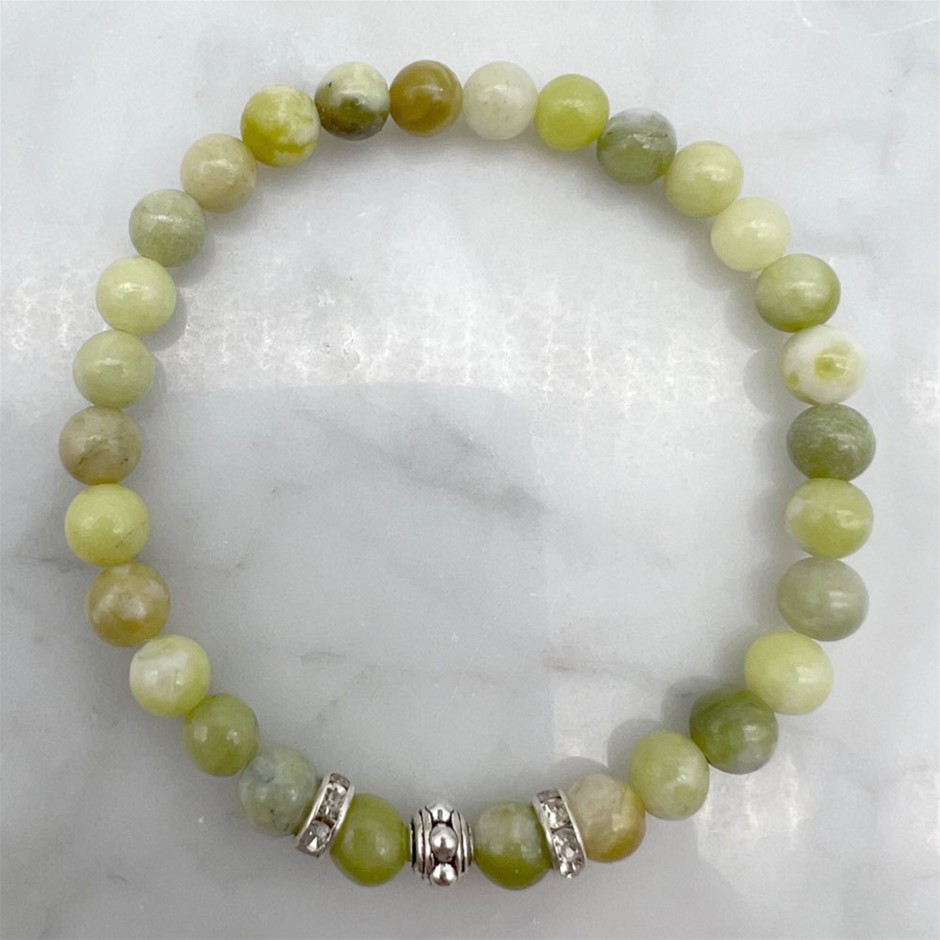 6mm Peridot & Rhinestone Stretch Beaded Bracelet