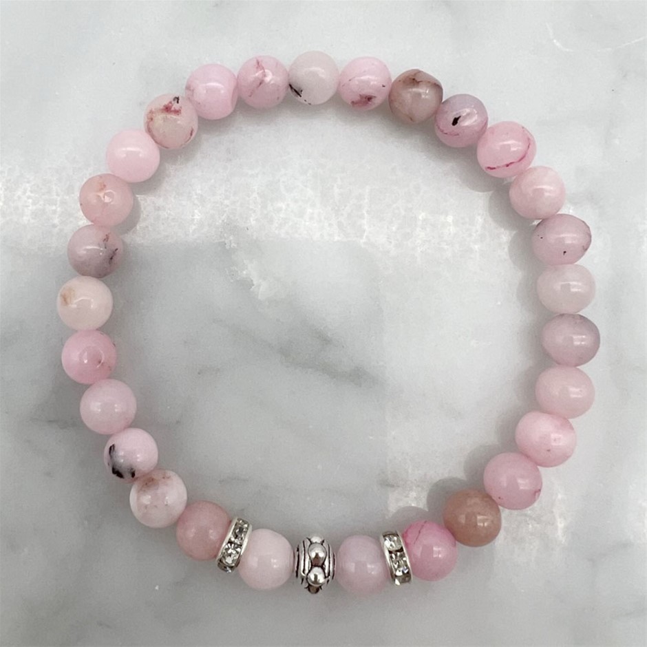 6mm Cherry Blossom Jasper & Rhinestone Stretch Beaded Bracelet