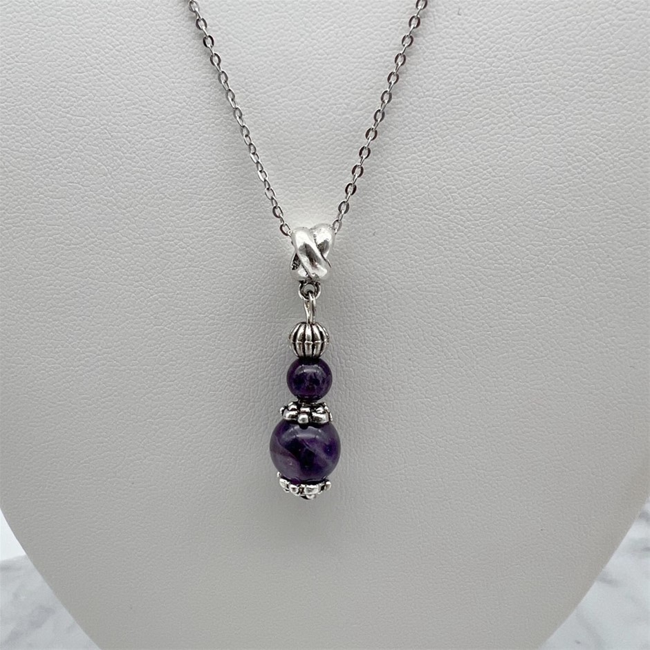 Amethyst Antique Style Silver & Platinum Plated Pendant Necklace