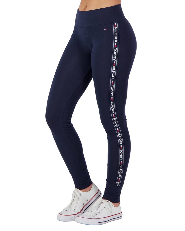 TOMMY HILFIGER Women's Side Logo Leggings, 95% Cotton, Navy Blazer (416), U