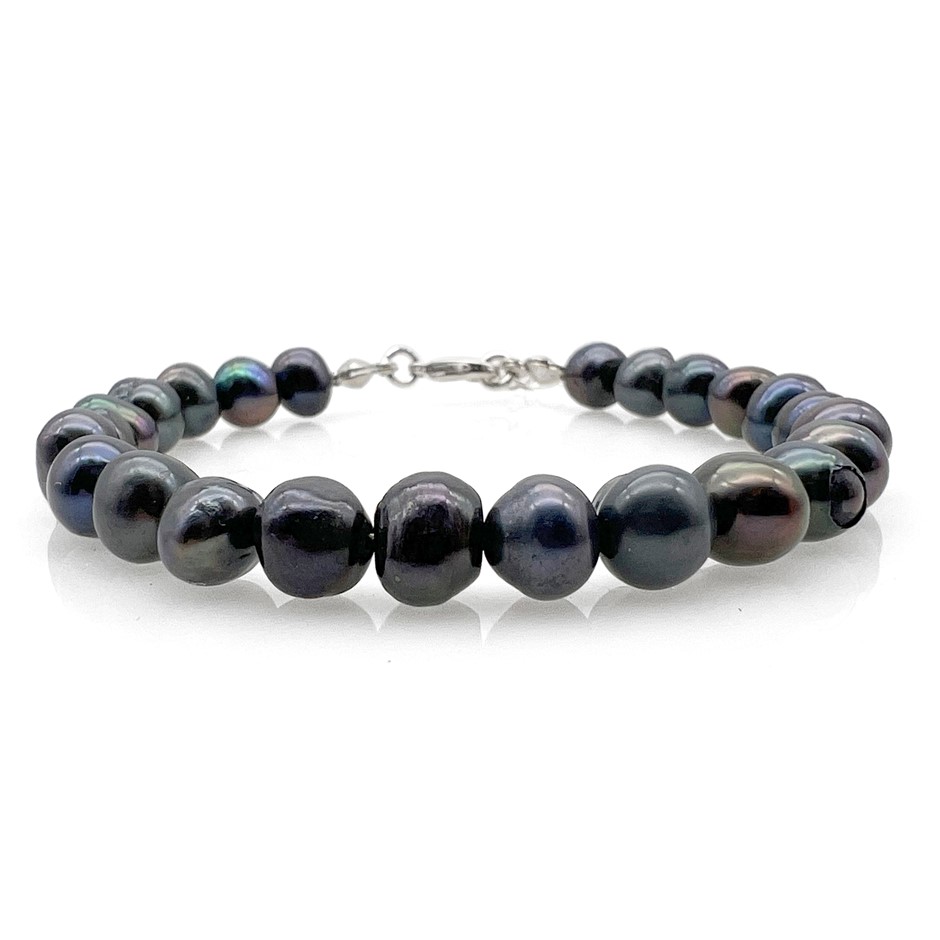 7-8mm Grade AB Black Mix Shape Pearl with Real Platinum Plated Bracelet