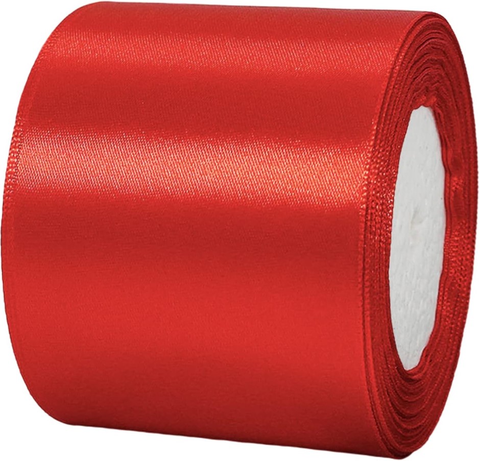 RED SATIN Ribbon 75 mm Wide, 22 m Roll Polyester Fabric for Crafts, Sewing,