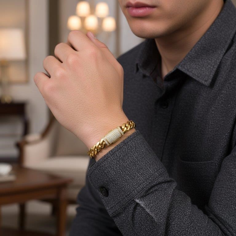 GRA Moissanite white Brilliant Cut 925 Sterling Silver Cuban Bracelet-22cm