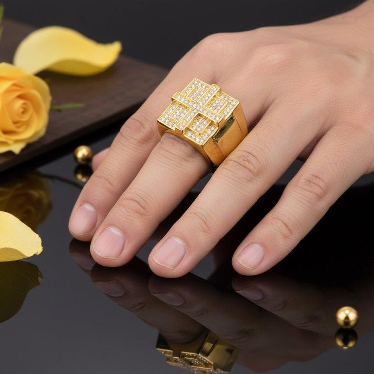 GRA Moissanite white 18k Real Gold Vermeil Cross Ring -12US-VVS1