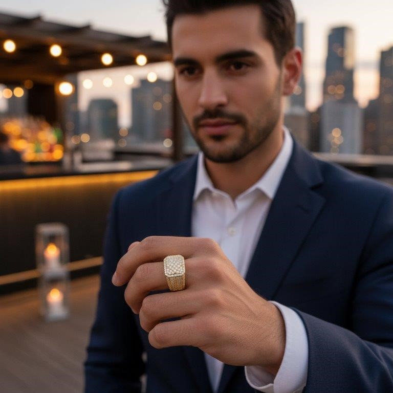 GRA Moissanite white 18k Real Gold Vermeil Men's Ring -11US-VVS1