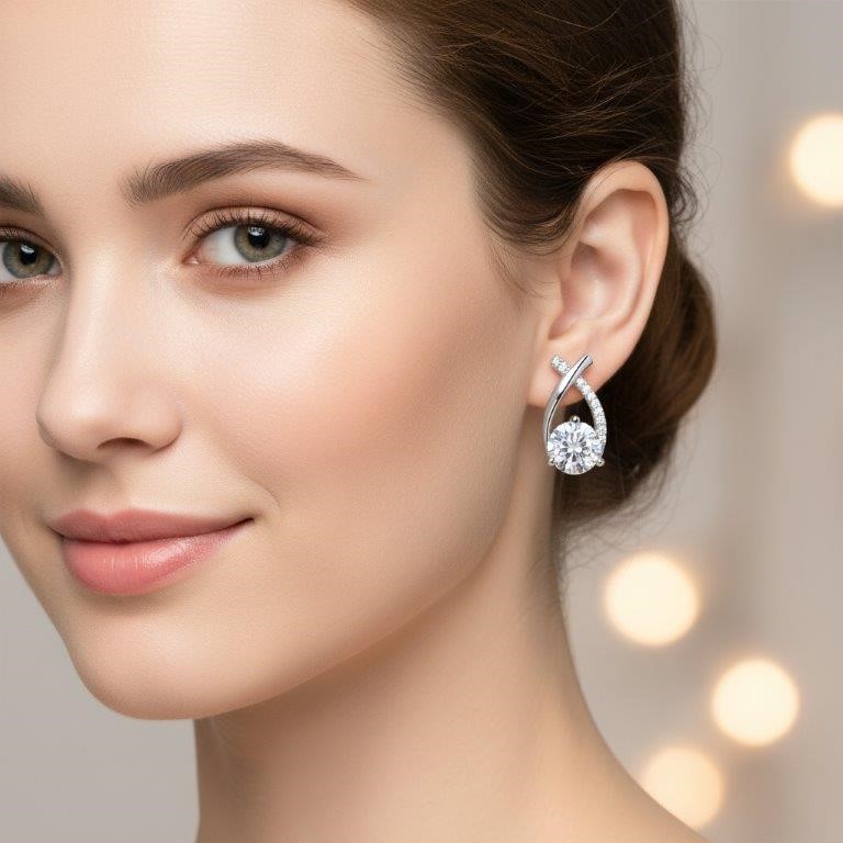 2.0ct GRA Moissanite White Brilliant Cut 925 Sterling Silver Earrings-VVS1