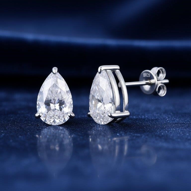 2.0ct GRA Moissanite White Pearl Cut 925 Sterling Silver Earrings-VVS1