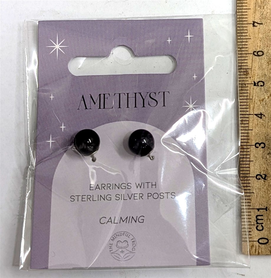 Sterling Silver Earrings with round AMETHYST crystal Gemstone