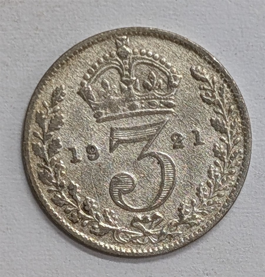 1921 GREAT BRITAIN UK Silver Three Pence 3P Coin
