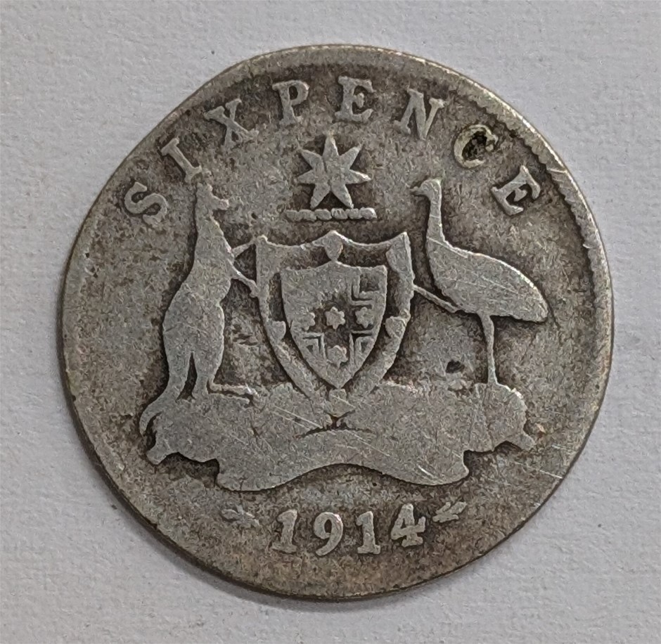 1914 AUSTRALIA Silver Sixpence 6P Coin