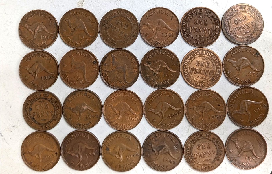 Two Dozen AUSTRALIA Old Penny coins Includes 1911