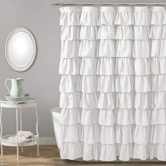 LUSH DECOR 19211 Ruffle Shower Curtain, 72 inch x 72 inch, White