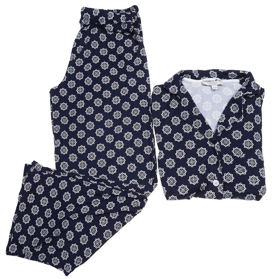 CARIBBEAN JOE Women's 2pc Set, Size L, Polyester/ Elastane, Navy Ornamental