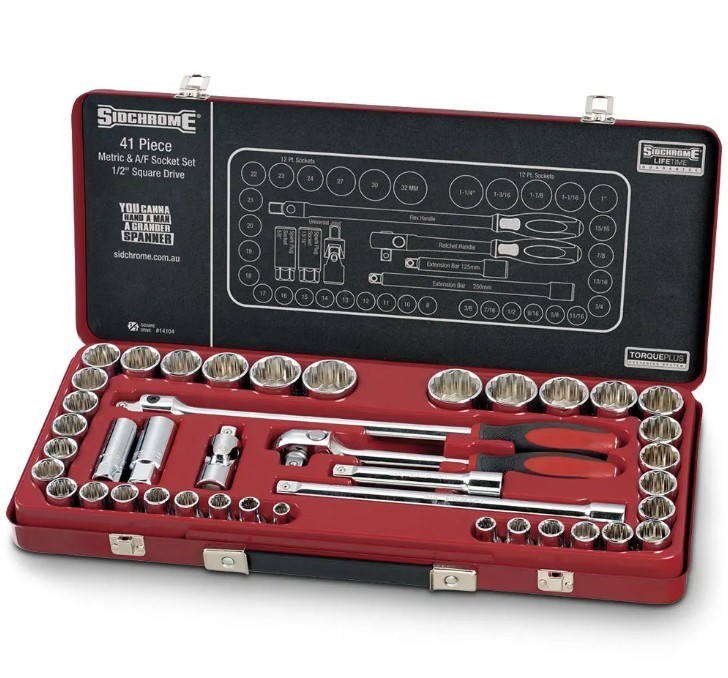 SIDCHROME 41pc Metric & Imperial 1/2" Drive Socket Set, Contents: 19 Metric