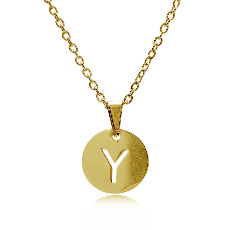 Initial Charm Letter 'Y' Gold Plated Pendant Necklace