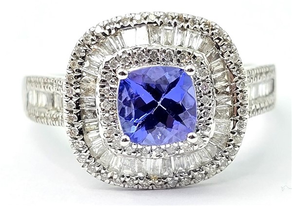 18 CARAT WHITE GOLD, DIAMOND AND TANZANITE RING WITH $7K VALUATION
