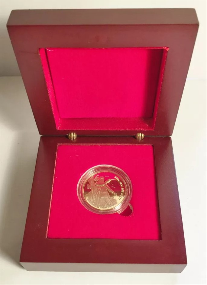 "Ned Kelly #1" 1/10th oz HGE 999 Gold Australiana Coin In Wood Display Box