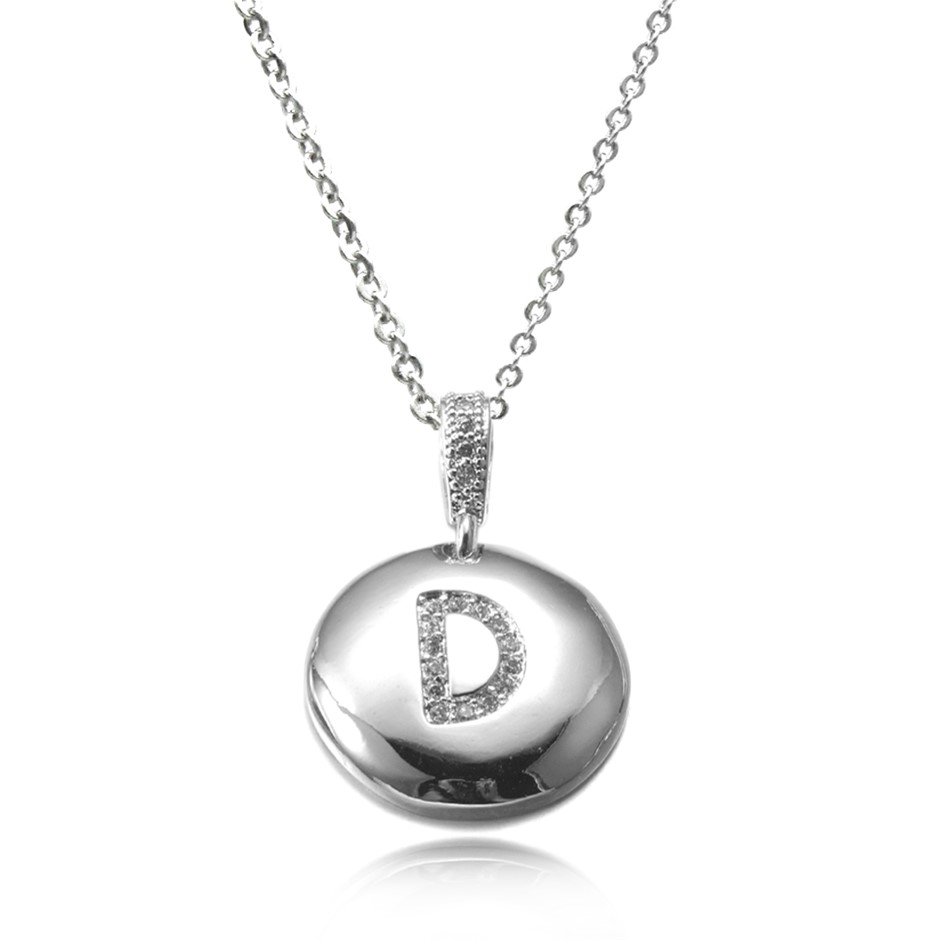 Letter 'D' Platinum Plated with CZ Pendant Necklace