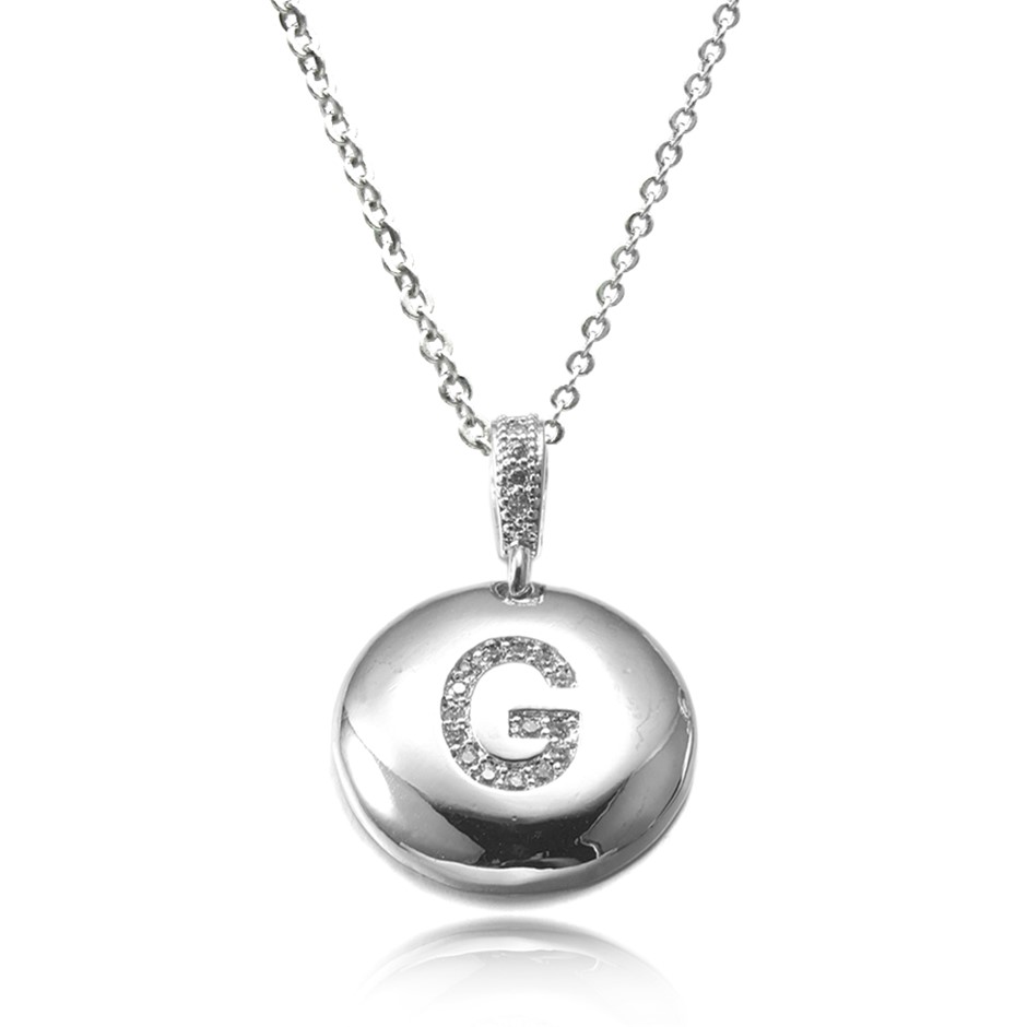 Letter 'G' Platinum Plated with CZ Pendant Necklace