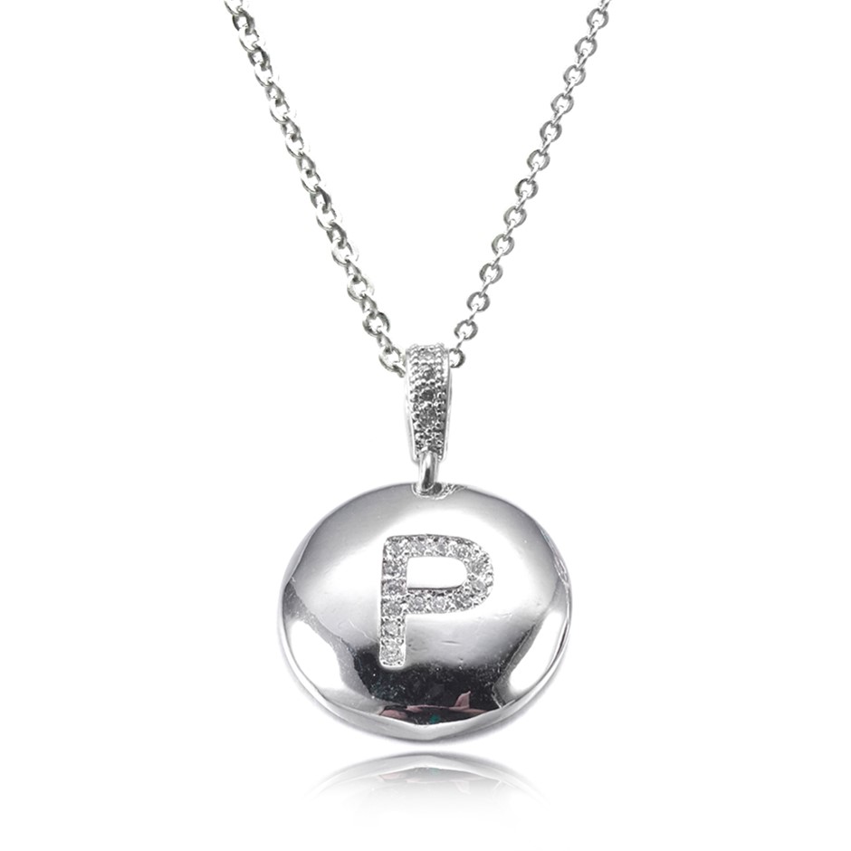 Letter 'P' Platinum Plated with CZ Pendant Necklace