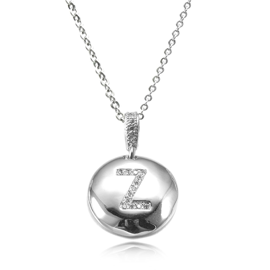 Letter 'Z' Platinum Plated with CZ Pendant Necklace