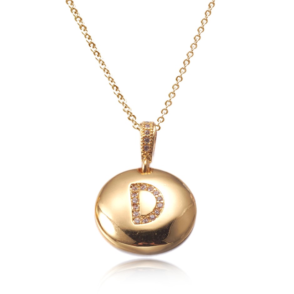 Letter 'D' Gold Plated with CZ Pendant Necklace