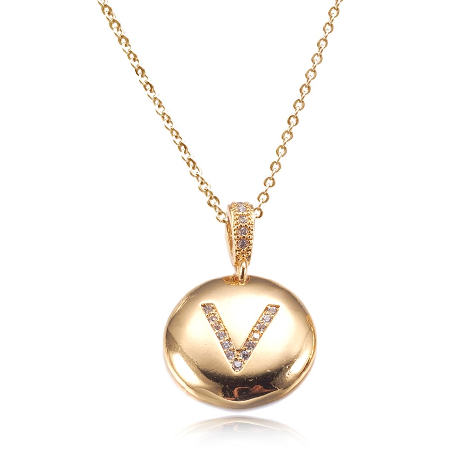 Letter 'V' Gold Plated with CZ Pendant Necklace