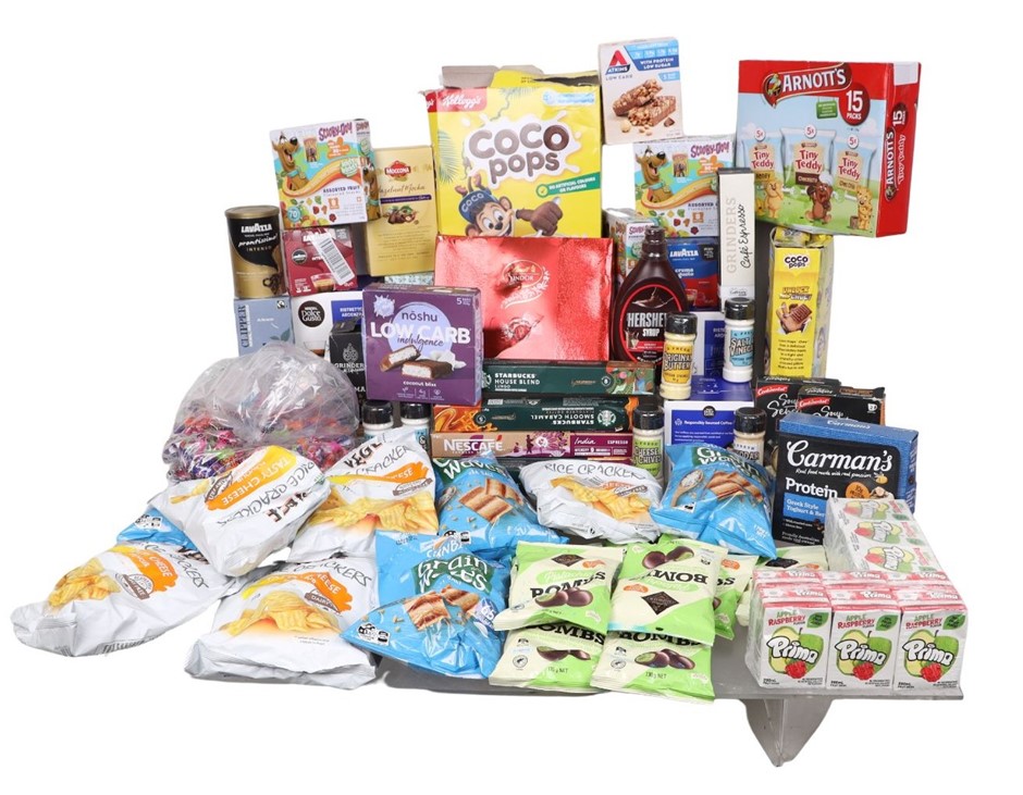 Assorted Foods, inc. KELLOGGS & ARNOTTS, And More. NB: Some have damaged pa