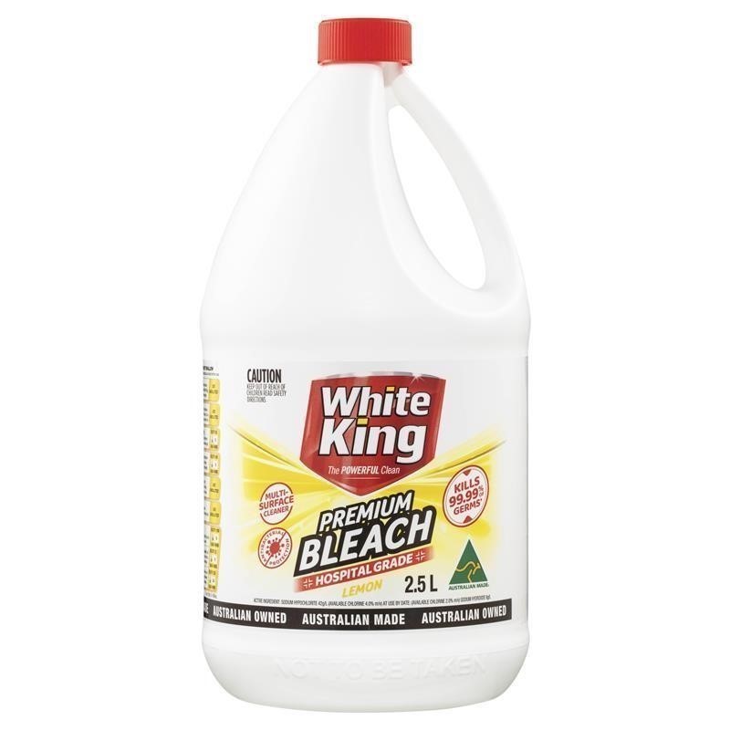 4 x WHITE KING All Purpose Bleach, Lemon, 2.5L. NB: Dented.