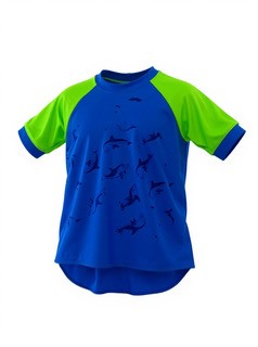 Rash Vest Made With Water Reactive Fabric Showing Dolphin Print When Wet