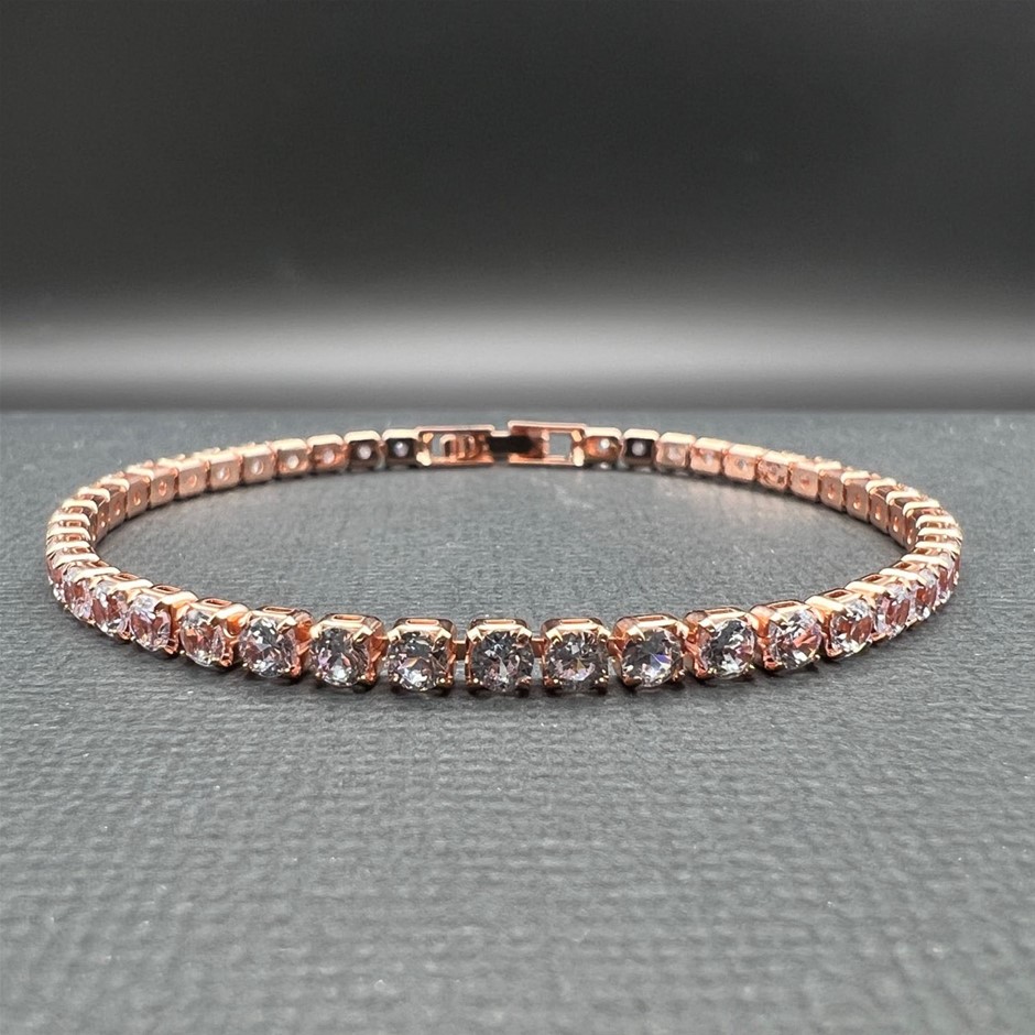 14K Rose Gold-Filled 3mm Tennis Bracelet with Simulated Diamonds - 18cm