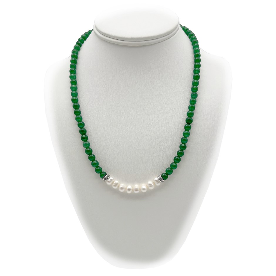 7-8mm Pearl & Green Aventurine with Real Platinum Plated Necklace