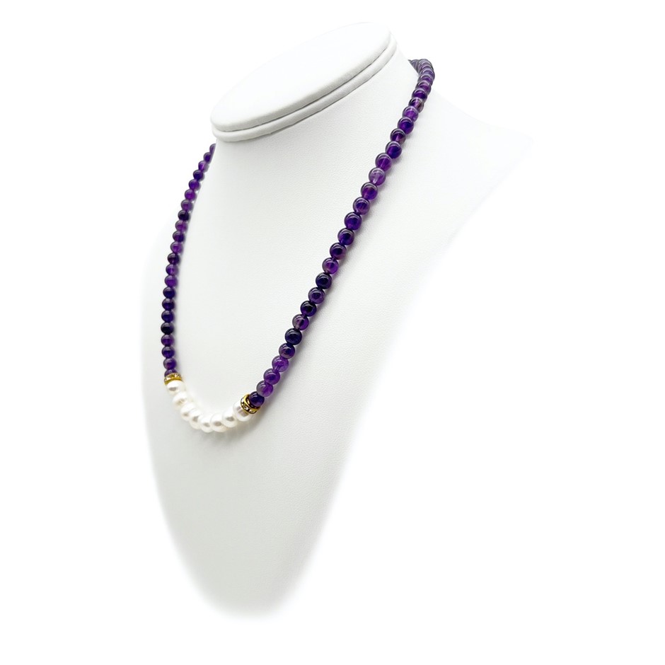 7-8mm Pearl & Amethyst with Real 18k Gold Plated Necklace